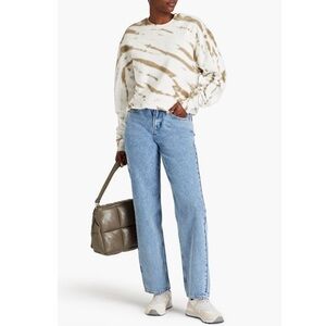 Good American Tie-Dyed Cotton-Fleece Sweatshirt in White / Tan size Small (1)